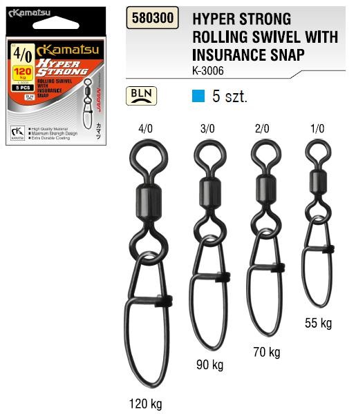 Kamatsu krętlik z agrafką Strong K-3006 5szt. - #4/0 - 120kg