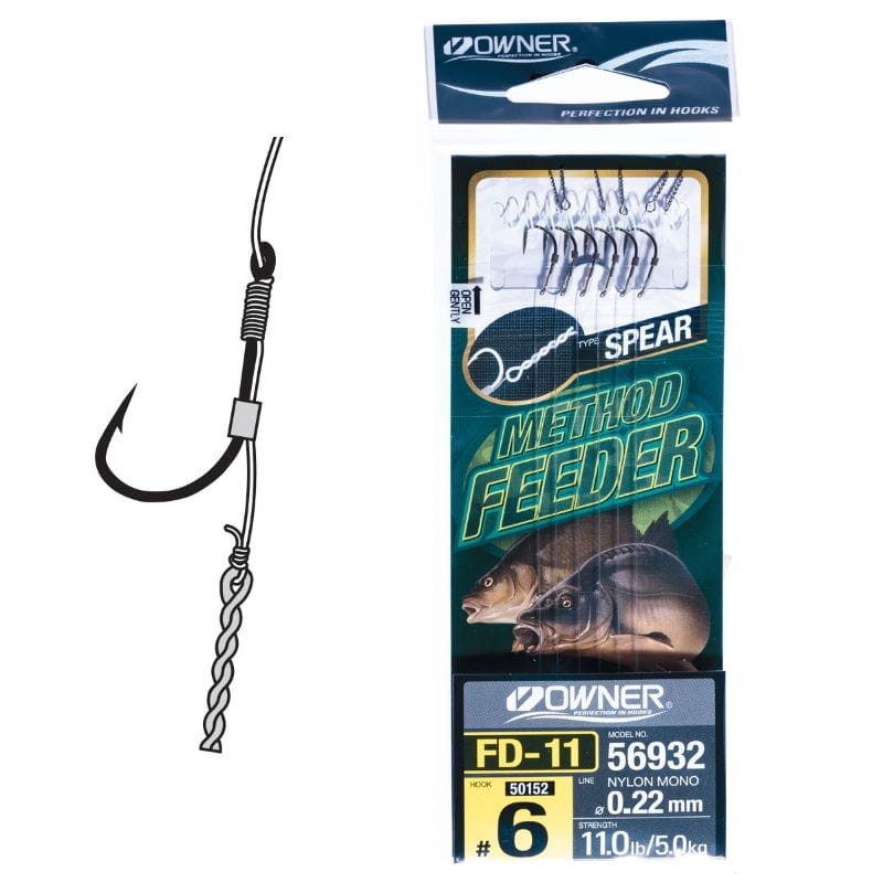 Owner haczyki z przyponem spear/żyłka FD-11 Gold 6szt. - #6/0,22mm