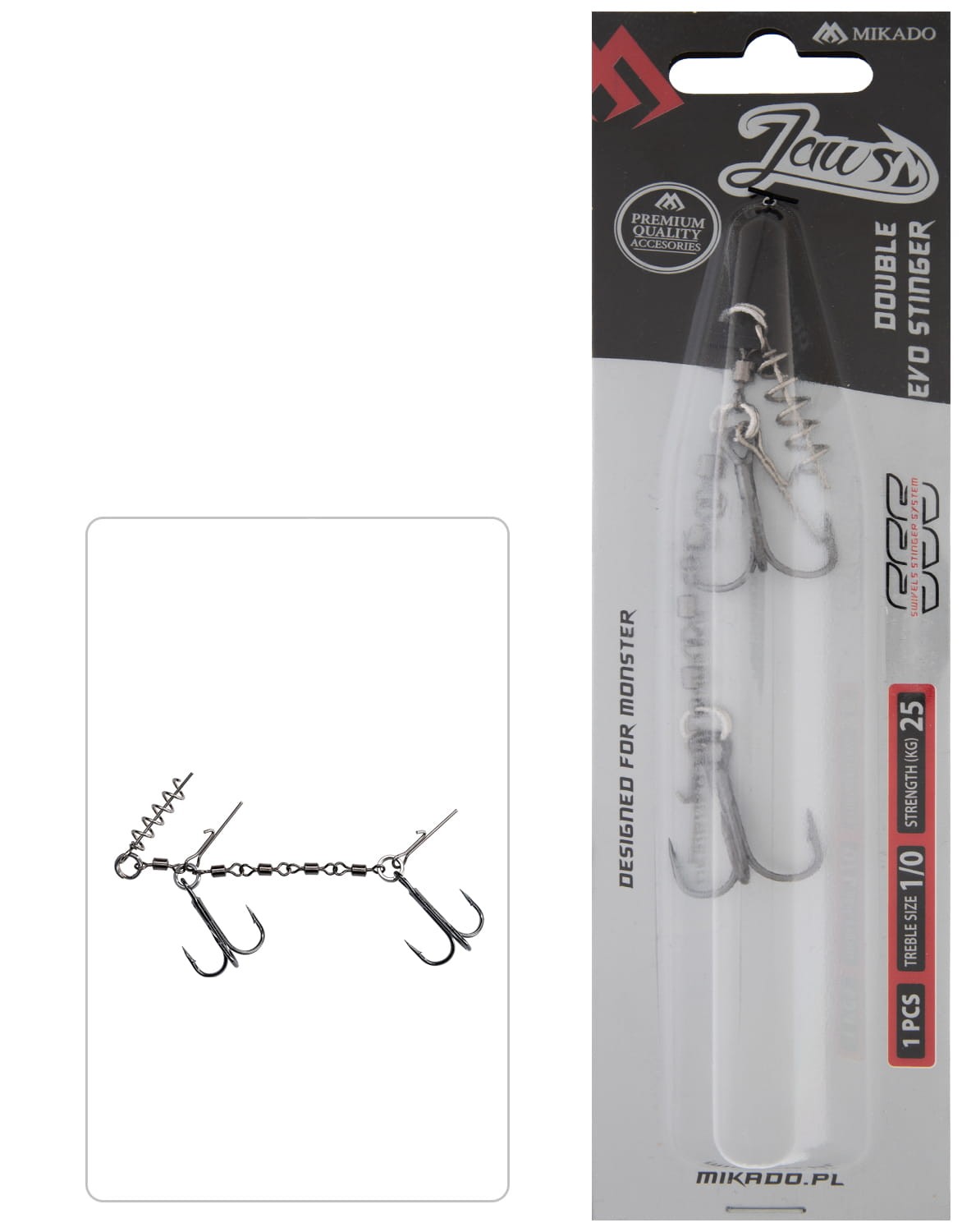 Mikado dozbrojka z krętlików Jaws Double Evo Stinger - 2/0 - 35kg