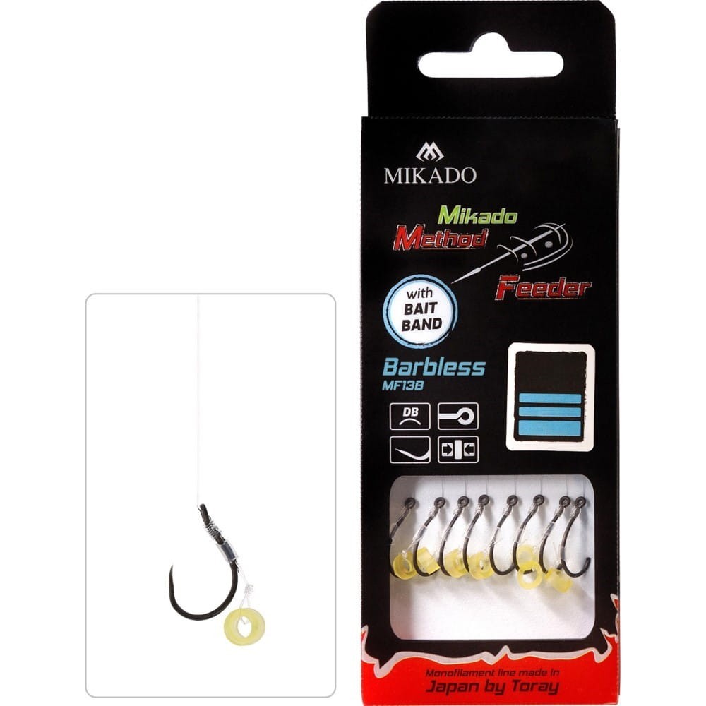 Mikado haczyki bezzadziorowe MF13B z żyłką/gumką Method Feeder - #4/0.28mm/10cm - 8szt.