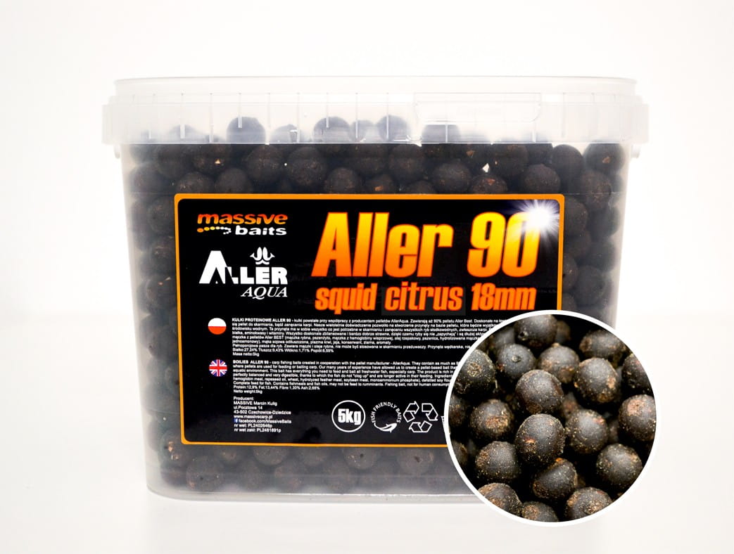 Massive Baits kulki proteinowe zanętowe Aller 90 Squid Citrus Boilies - 24mm - 5kg