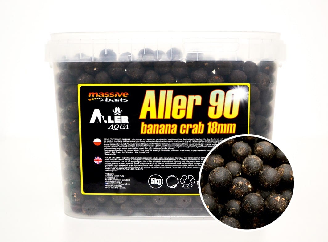 Massive Baits kulki proteinowe zanętowe Aller 90 Banana Crab Boilies - 24mm - 5kg