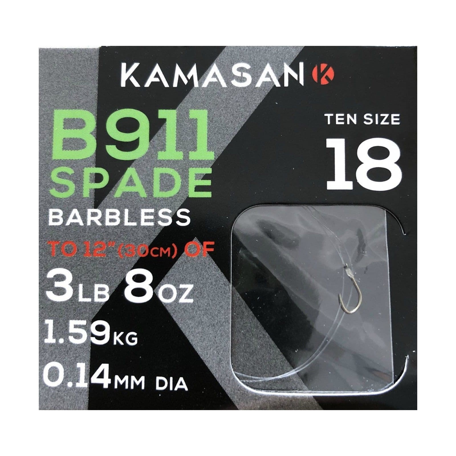 Kamasan haczyki z przyponem B911 Barbless - #18/0,14mm/30cm - 10szt.