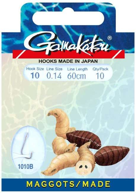 Gamakatsu haczyki z przyponem Maggots 1010B #16/0.10mm/60cm -10szt. 